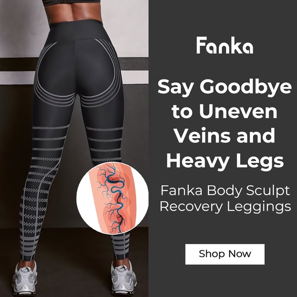 A 1:1 format ad creative featuring a split-screen design that combines a product lifestyle shot with an educational, anatomical medical illustration to demonstrate the benefits of the leggings.